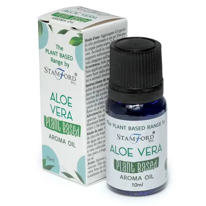 Flaska med växtbaserad doftolja Aloe Vera 10 ml och dess förpackning