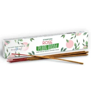 Förpackning med handrullade växtbaserade masala rökelsepinnar med rosdoft från Stamford