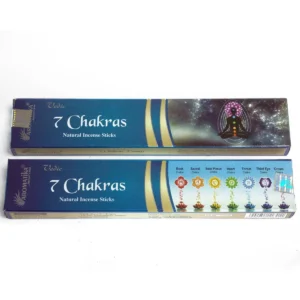 Förpackningar med Vedic Masala rökelsepinnar 7 chakran med chakrasymboler