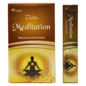 Förpackning med Vedic Masala rökelsepinnar för meditation från Aromatika