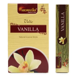 Förpackning med Vedic Masala rökelsepinnar Vanilj från Aromatika