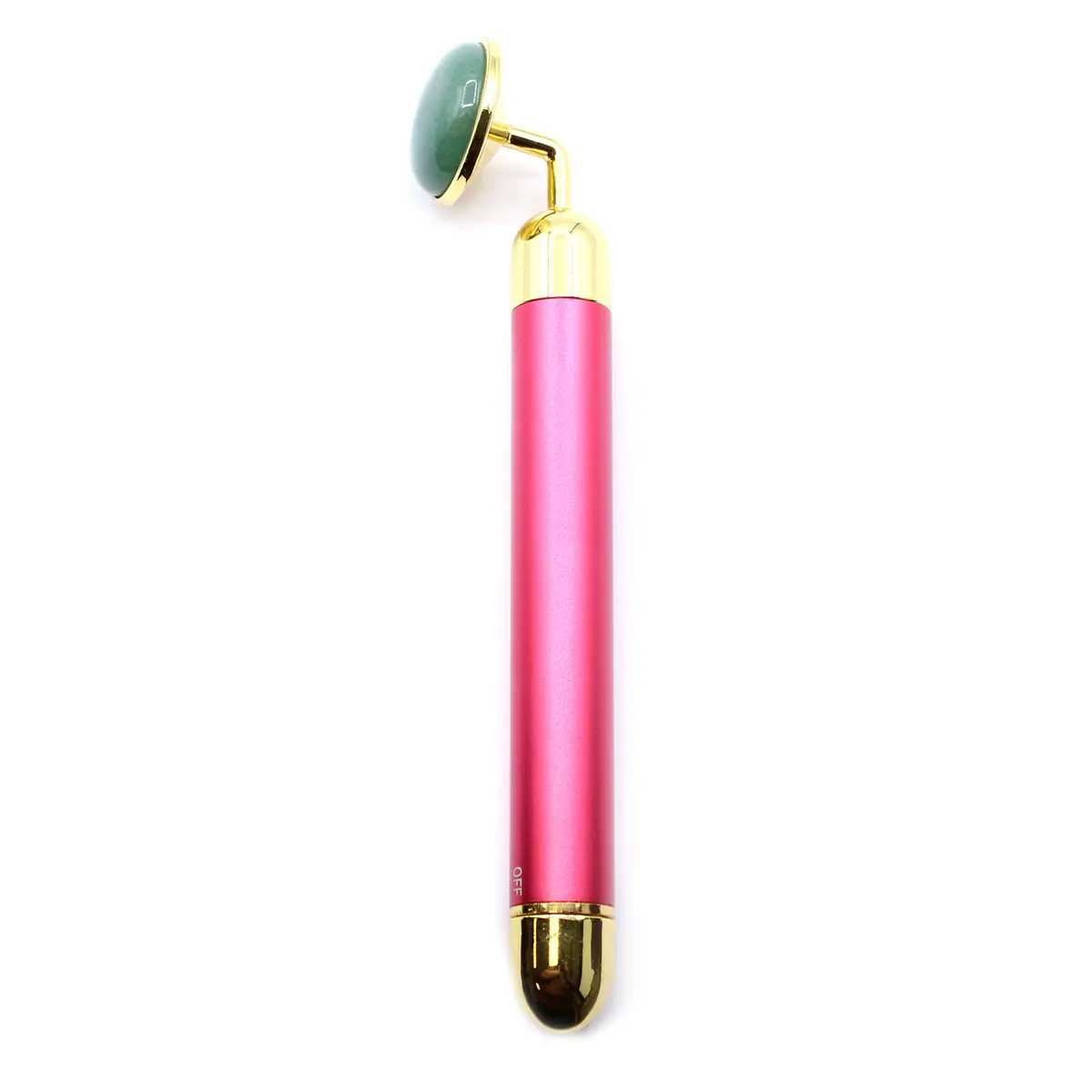 Vibrerande ansiktsroller i jade med rosa handtag och guldiga detaljer