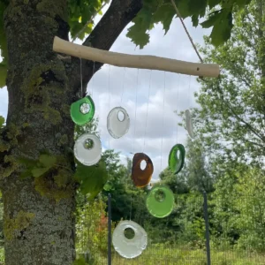 Vindspel i återvunnet glas med drivved - produktbild 2