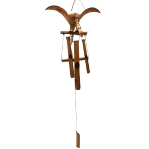 Vindspel med drakfigur i kokosnöt och bambu - produktbild 2