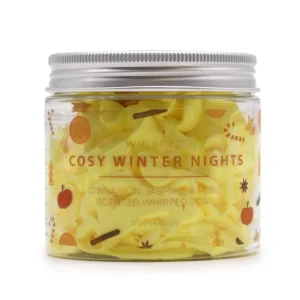 Burk med gul vispad tvål Cosy Winter Nights med dekorativa vintermotiv