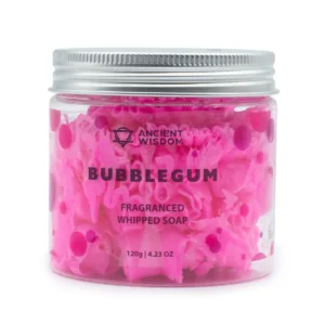Burk med klarrosa vispad tvål med bubblegumdoft och skruvlock