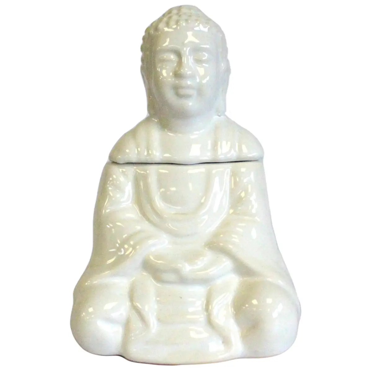 Vit glaserad klassisk Buddha-oljebrännarhållare i keramik