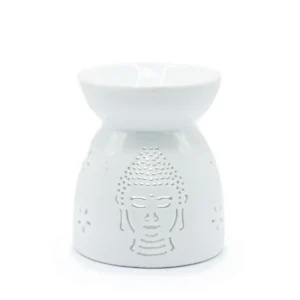 Vit oljebrännare med Buddha-motiv i keramik
