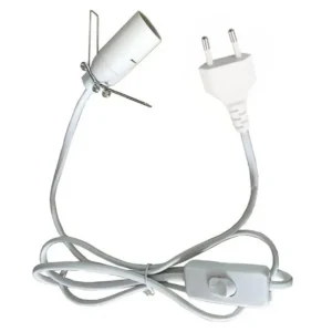 Vit strömkabel med strömbrytare och EU-kontakt för lampa