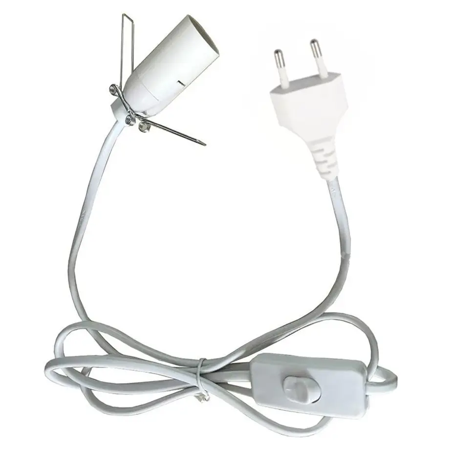 Vit strömkabel med strömbrytare och EU-kontakt för lampa