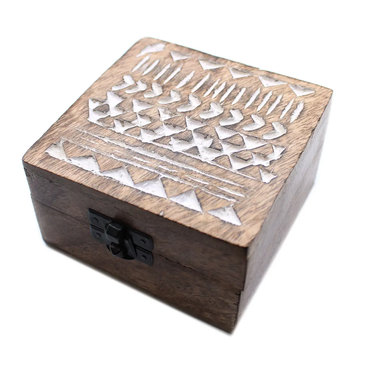 Vitlaserad trälåda med aztekiskt mönster 10x10x6 cm - produktbild 3