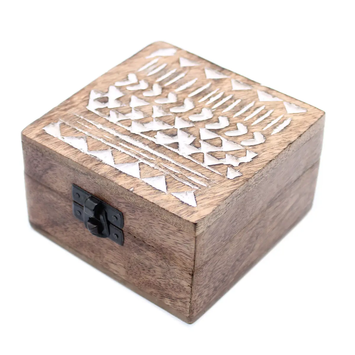 Vitlaserad trälåda med aztekiskt mönster 10x10x6 cm - produktbild 5