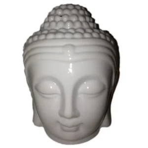 Vitt keramisk oljebrännare i form av ett Buddha-huvud
