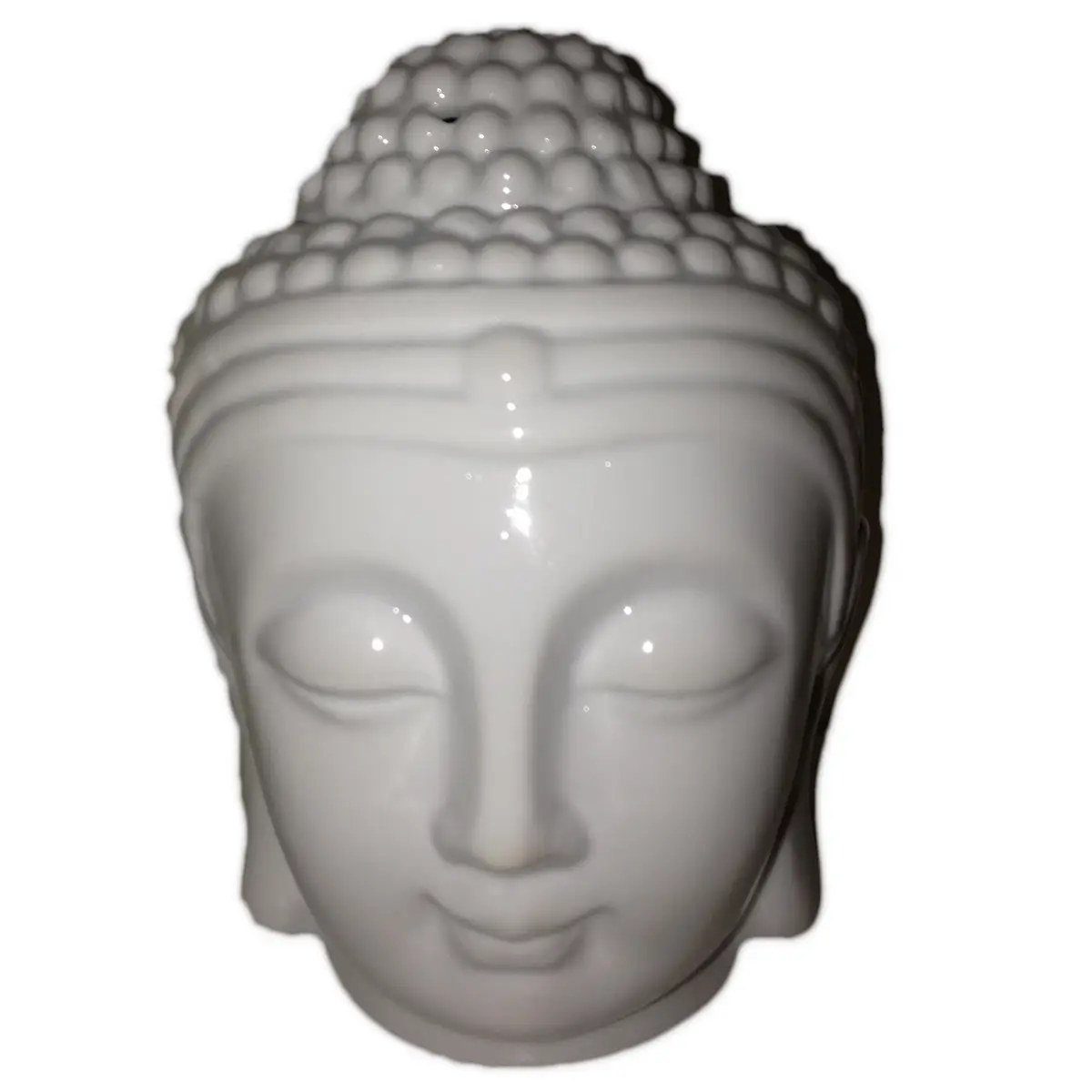 Vitt keramisk oljebrännare i form av ett Buddha-huvud