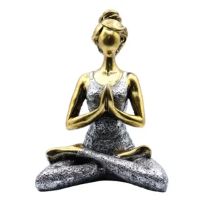 Brons- och silverfärgad handgjord yogafigur i dammodell i sittande yogaposition