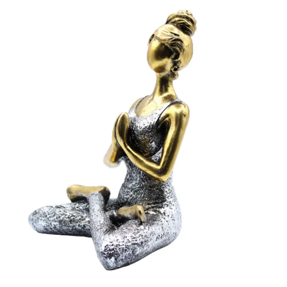 Yogafigur dam i resin, brons- och silverfärgad 24 cm - produktbild 2