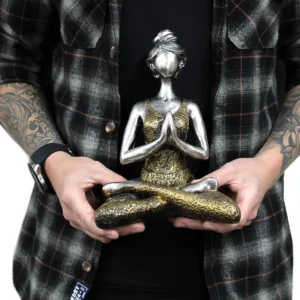 Yogafigur dam i resin, brons- och silverfärgad 24 cm - produktbild 3