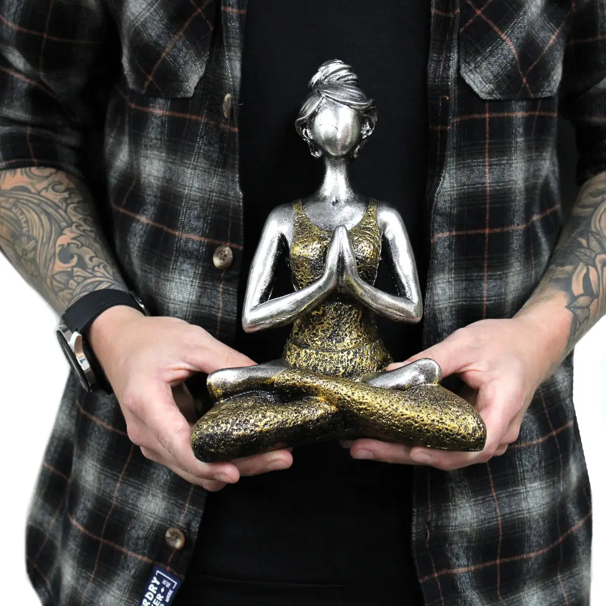 Yogafigur dam i resin, brons- och silverfärgad 24 cm - produktbild 3