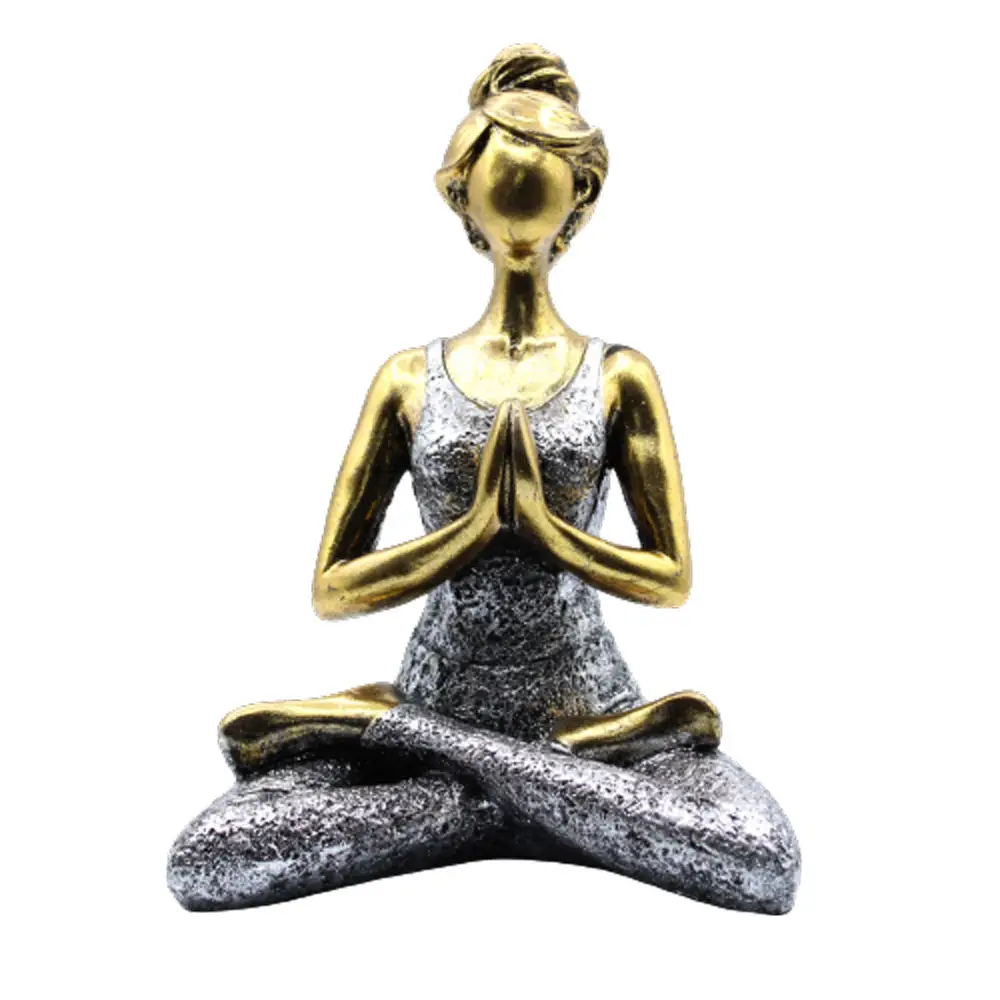 Brons- och silverfärgad handgjord yogafigur i dammodell i sittande yogaposition