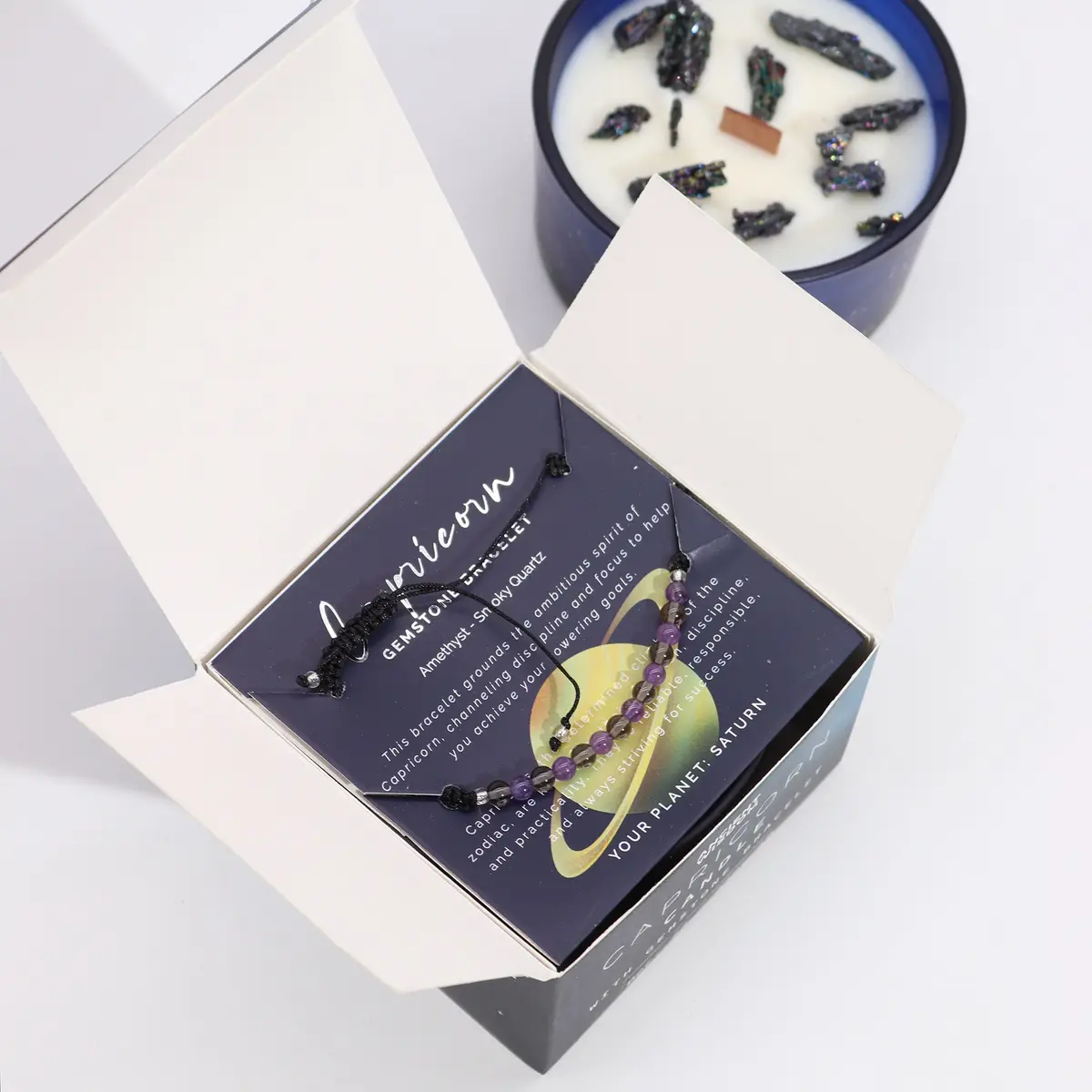 Zodiakljus i sojavax med kristall och ädelstensarmband för Stenbocken - produktbild 3