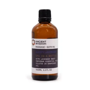 Flaska med Ancient Wisdom Sleepy Lavender massage- och badolja 100 ml
