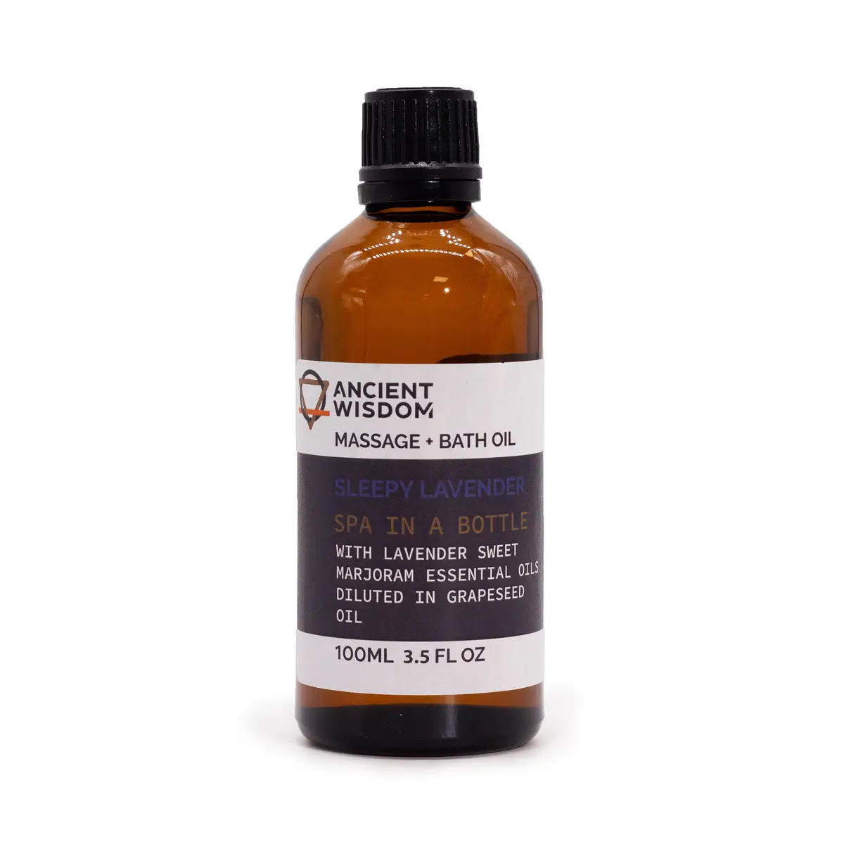 Flaska med Ancient Wisdom Sleepy Lavender massage- och badolja 100 ml