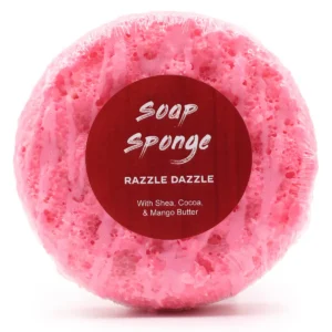 Rosa Butter Bubble tvättsvamp Razzle Dazzle med röd etikett