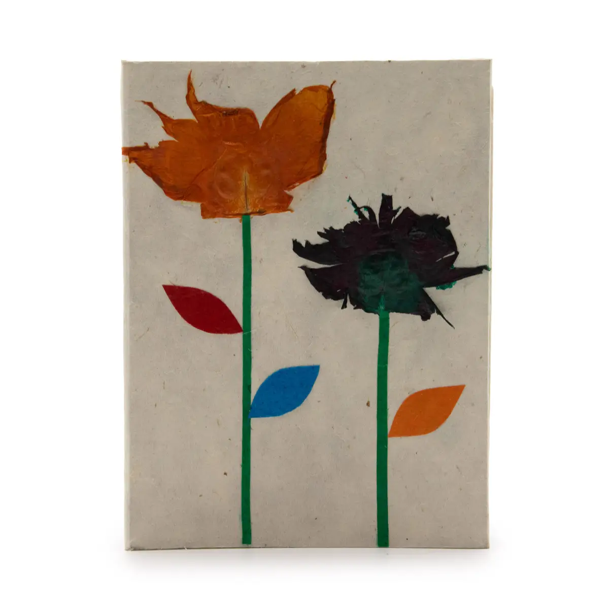 Handgjord anteckningsbok i Lokta-papper med omslag dekorerat med pressade blommor