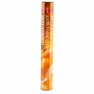 Förpackning med HEM Hexagonal rökelsepinnar Anti Tobacco i varm orange ton