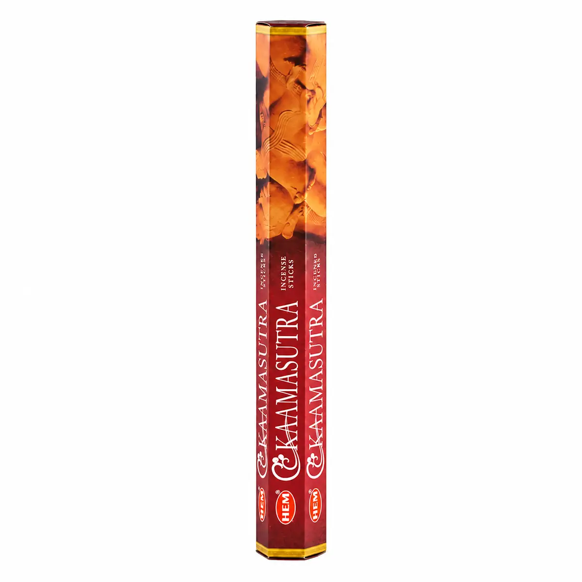 Förpackning med HEM Hexagonal rökelsepinnar Kamasutra med röd och orange design