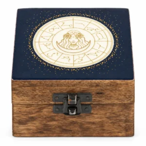 Liten träask med emaljerat lock och Jungfrun-zodiakens motiv
