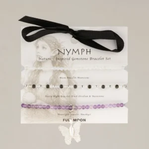 Nymph Spirit armband med ädelstenar set Full Moon på illustrerat kort med svart rosett