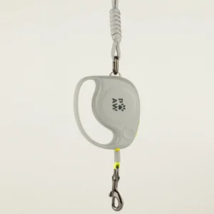 Grått retriverbart hundkoppel Elephant Strap med gul detalj och metallklämma