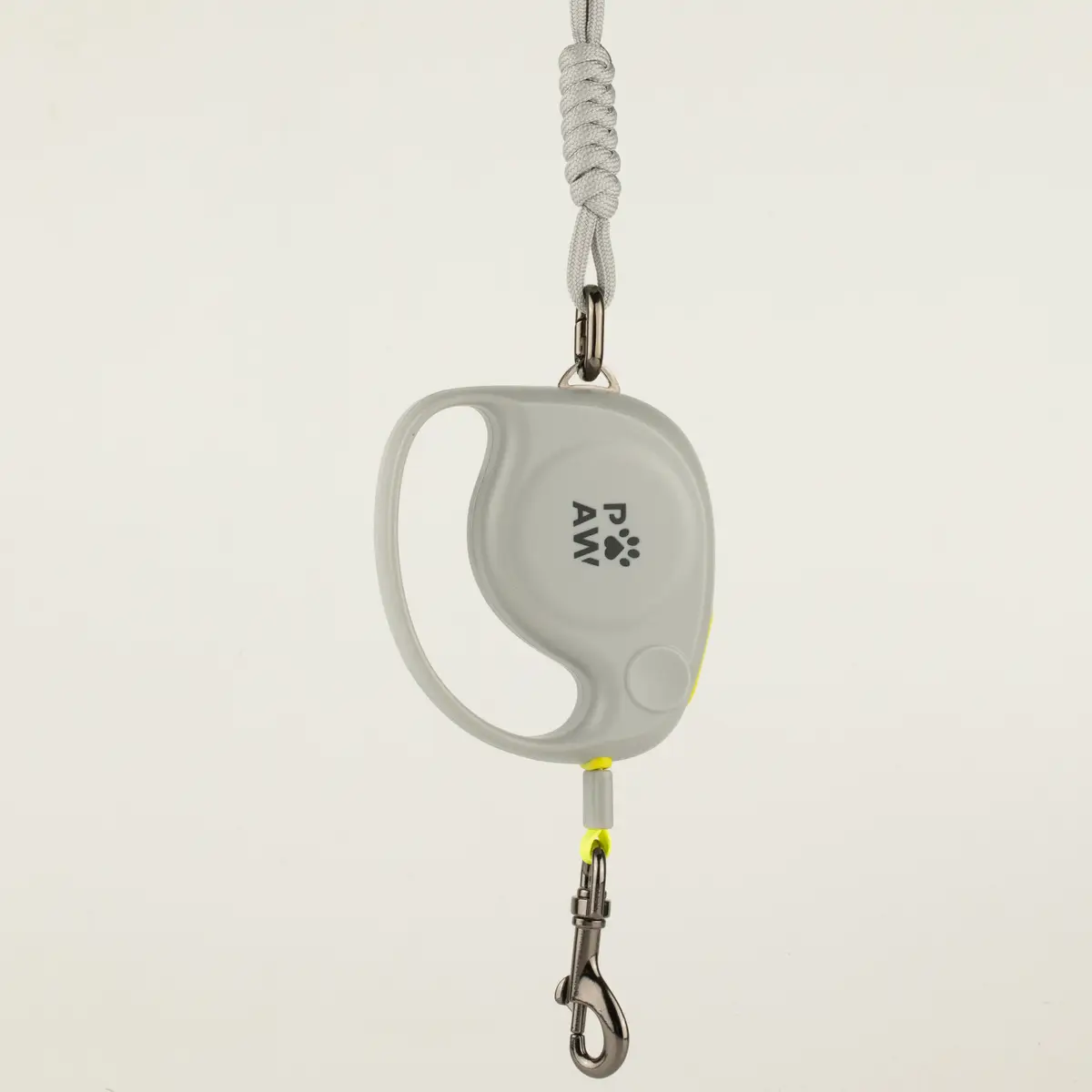 Grått retriverbart hundkoppel Elephant Strap med gul detalj och metallklämma