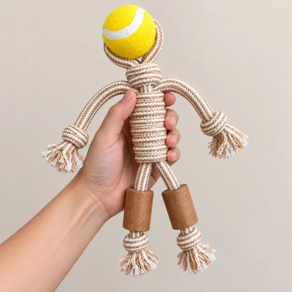 PAW Toys hundtuggleksak med boll, rep och kaffeträ