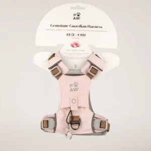 Mjuk rosa hundsele i storlek XS med reflexdetaljer och rosenkvartsberlock