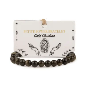 Petite armband med polerade gul obsidian-pärlor på illustrerat presentkort
