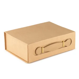 Brun platt paket presentlåda med handtag i kraftkartong