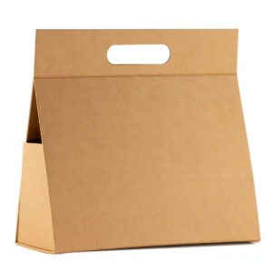 Stor platt presentask i brunt kraftpapper med handtag